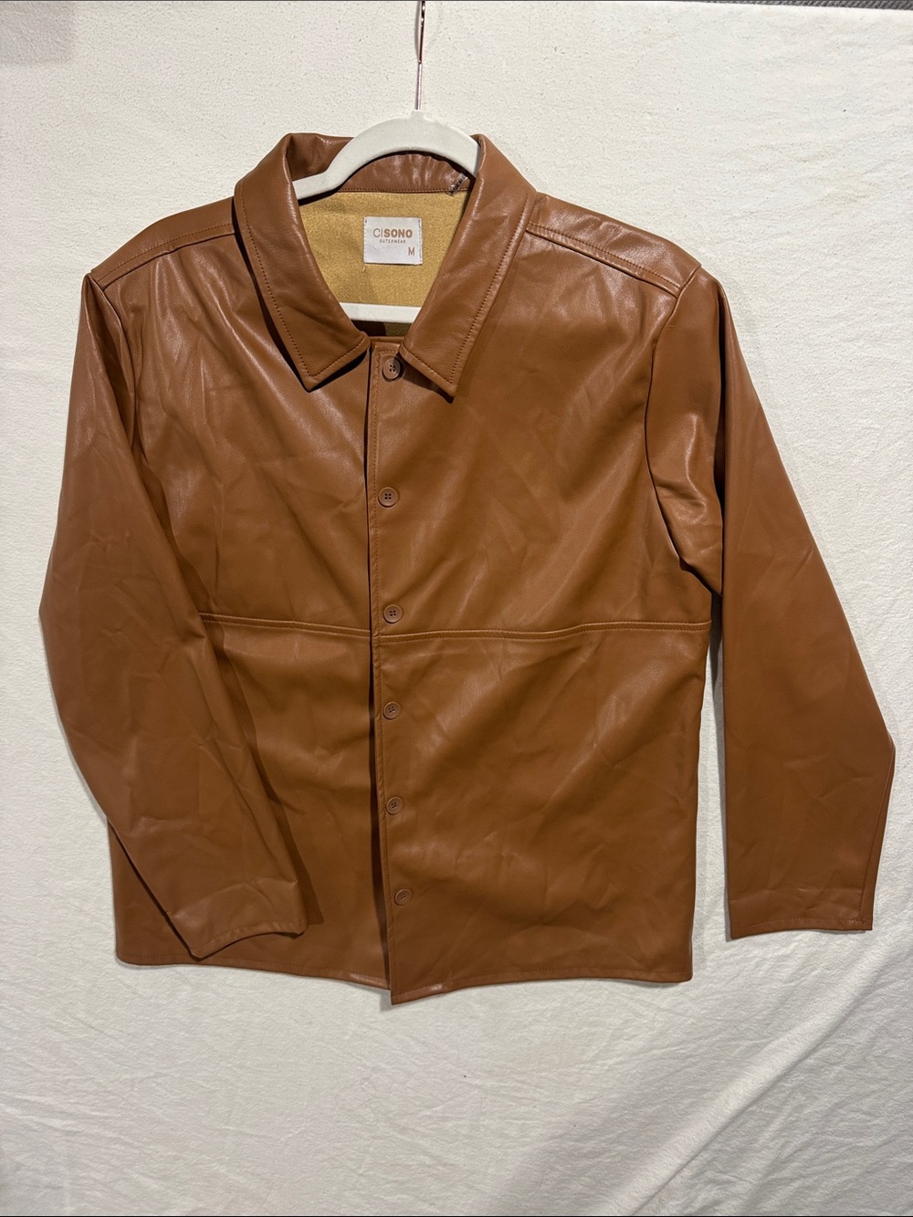 C.SONO Brown Faux Leather Button-Down Shacket Jacket - Size M